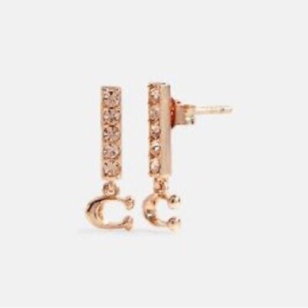 Coach Signature Pave Bar Stud Earrings